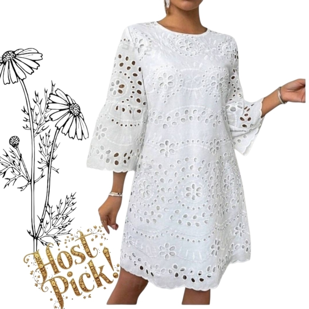NWOT A line White Eyelet Dress M